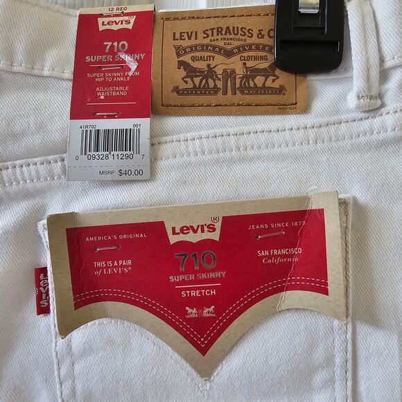 Levi’s 710 Girls 12 Regular White Skinny Jeans Denim Classic Minimalist Timeless - Picture 5 of 11